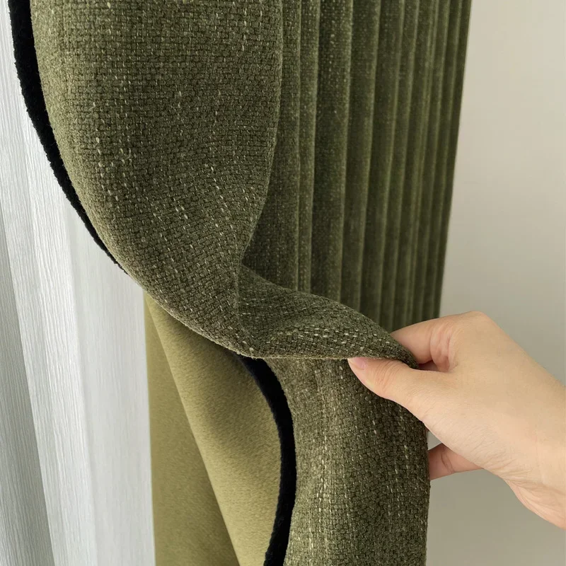 French Yarn-dyed Thick Chenille Curtains for Living Room Balcony Bedroom Mid-century American Style Black Edge Blackout Custom