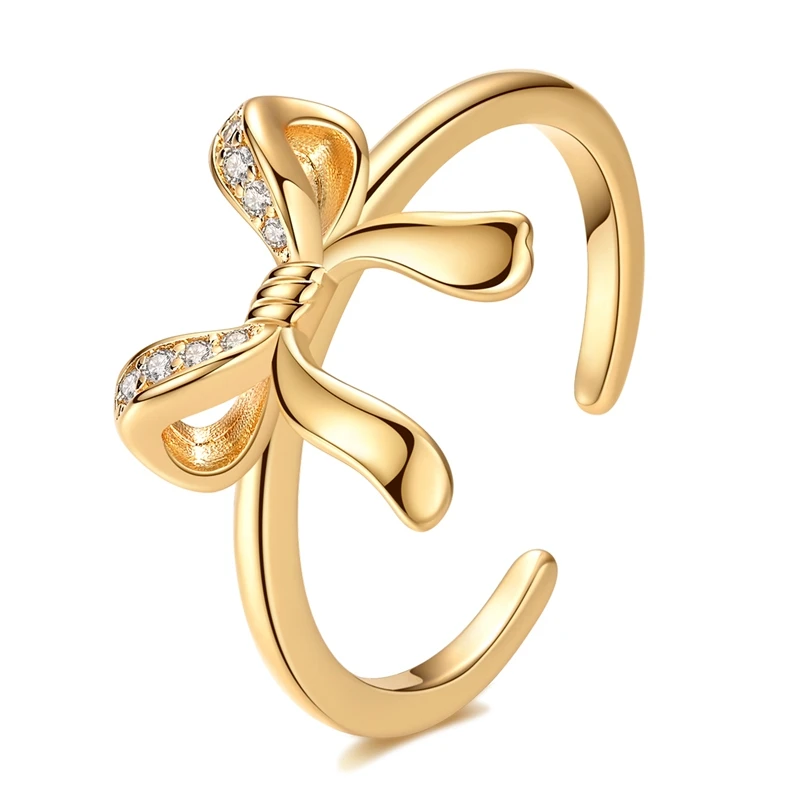 2026 New 925 Sterling Silver Golden Sparkling Bow Ring For Women Fashion Exquisite Birthday Anniversary Jewelry Gifts