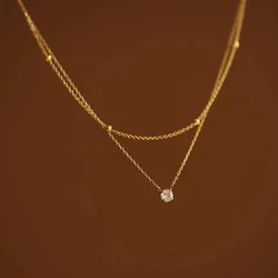Stylish Shiny Zircon Double Layer Staniless Steel Waterproof Gold Plated Choker Necklace Stacked Fashion Jewelry Gift for Women