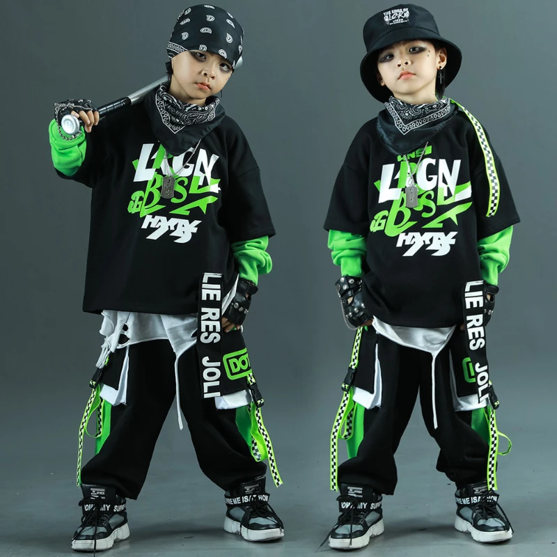 Boys Autumn Hip Hop Suit Black Sweatshirt + Pants 2piece Sets Teenagers Children Loose Sportswear Clothes Outfits 6 8 10 12 14 Y