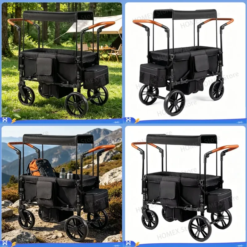 Foldable Camping Wagon Cart Heavy Duty Collapsible Outdoor Utility Trolley for Beach Garden Shopping Picnic All Terrain