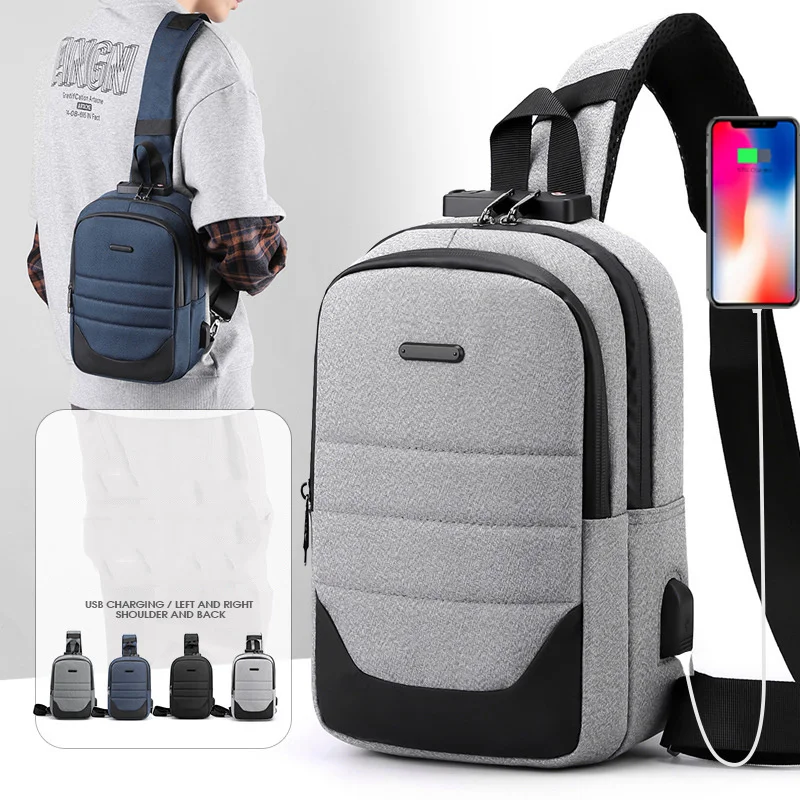 Bolso de hombro multifunción con USB para hombre y mujer, bolsa de viaje impermeable, bandolera cruzada, bolso de pecho para hombre y mujer