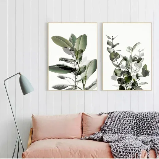 Green plant leaves poster eucalyptus wall art canvas painting living room optimistic home decoration painting