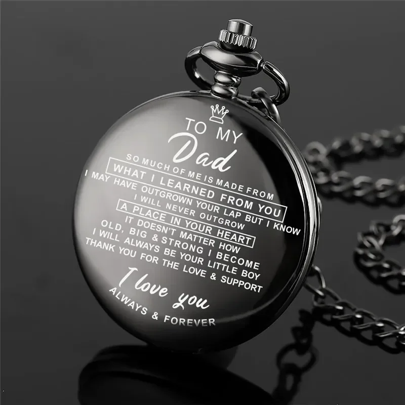 Creative I LOVE YOU To My Dad Theme Men's Quartz Pocket Watch Souvenir Gifts for Father Pendant Chain Arabic Number Clock