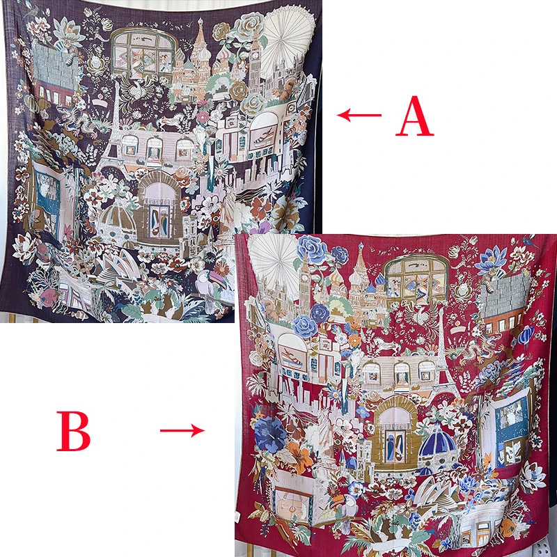 

Two Faced Print Silk Wool Scarf Women Rolled Edges Shawls Winter Accessories Luxury Head Hair Big Bandanas Neck Decoration