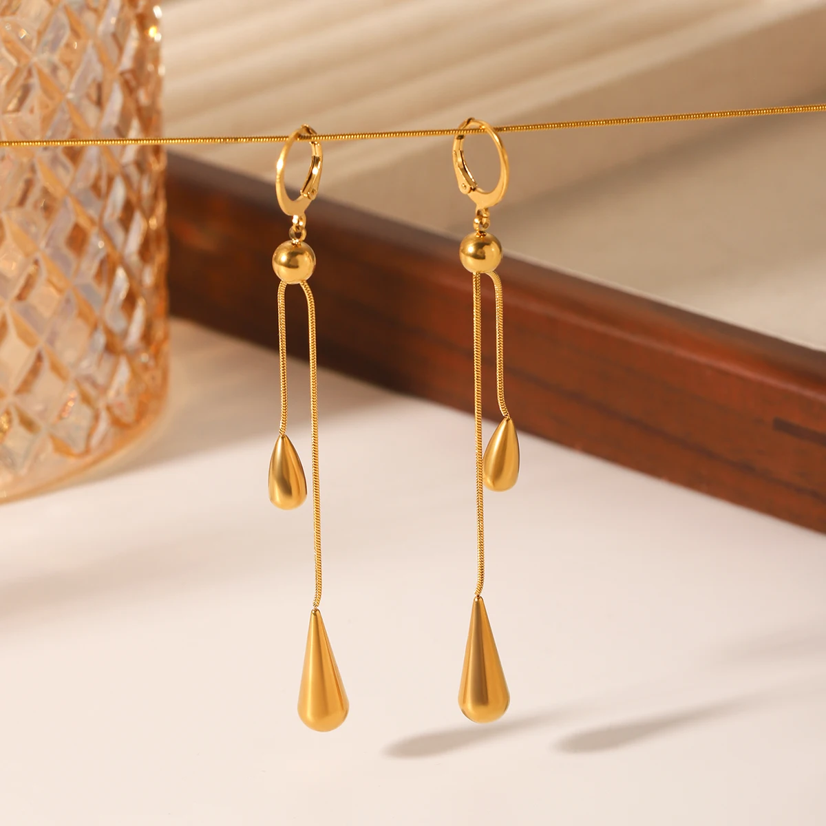 

Huang Chao New 2025 Stainless Steel Geometric Teardrop Fringe Earrings For Women Long Earrings For Parties Jewelry Gifts
