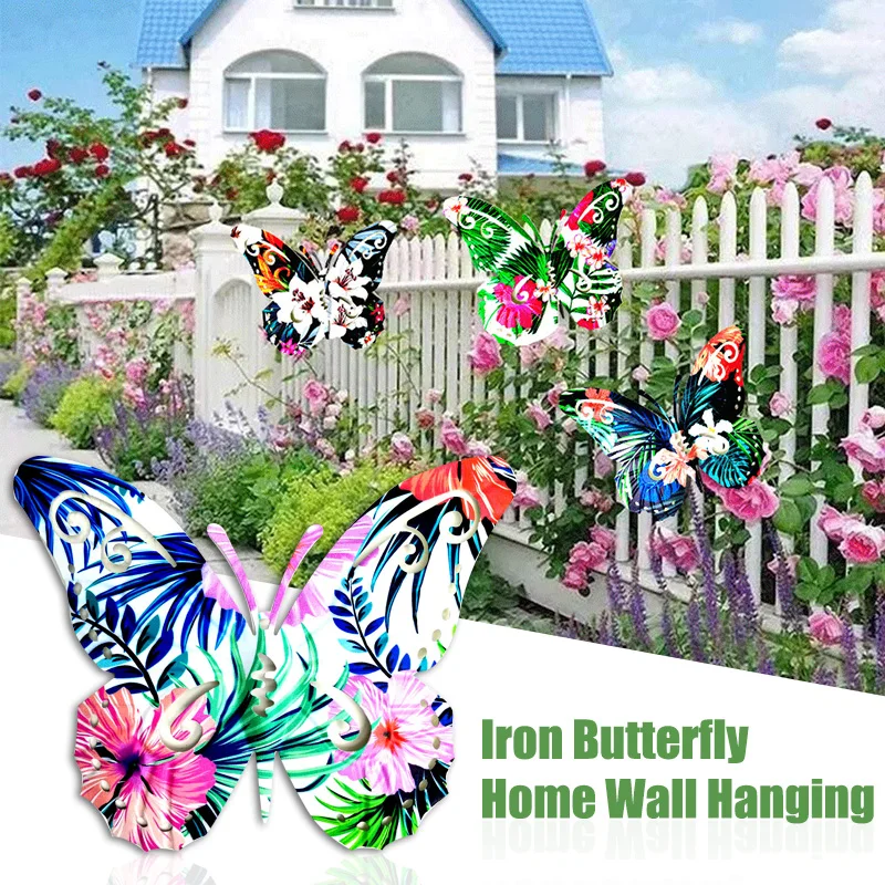 

22x13cm Butterfly Insect Wrought Iron Sculptures Wall Hanging Fence Ornament Metal Butterfly Statue Indoor Outdoor Garden Decor