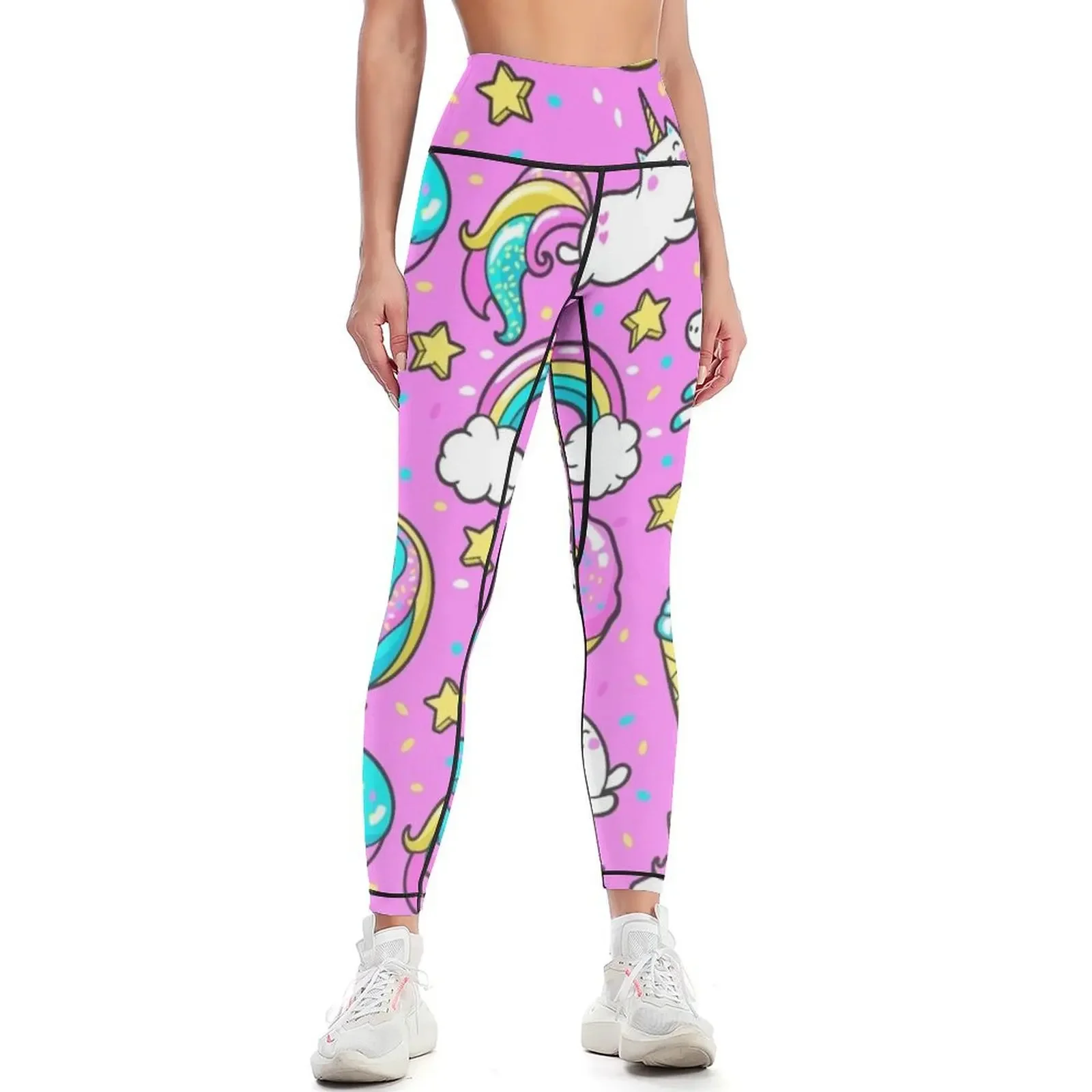 

Pink Unicorn Doughnut Rainbow Ice Cream Stars Leggings Sweatpants legging push up flared sports for gym Womens Leggings