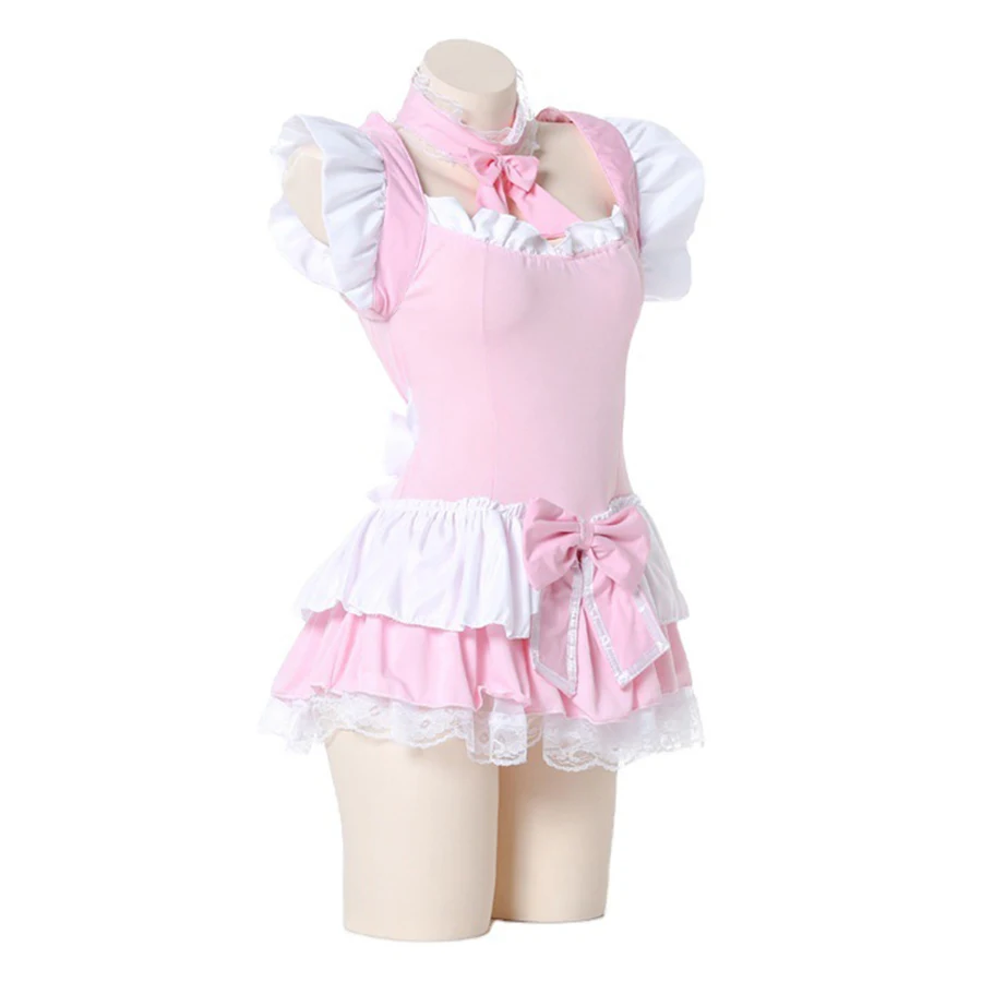 Sweet Cute Pink Lolita Dress Maid Outfits Kawaii Servant Maid Costumes Bodysuit Role Play Uniform Women Sexy Nightdress Lingerie