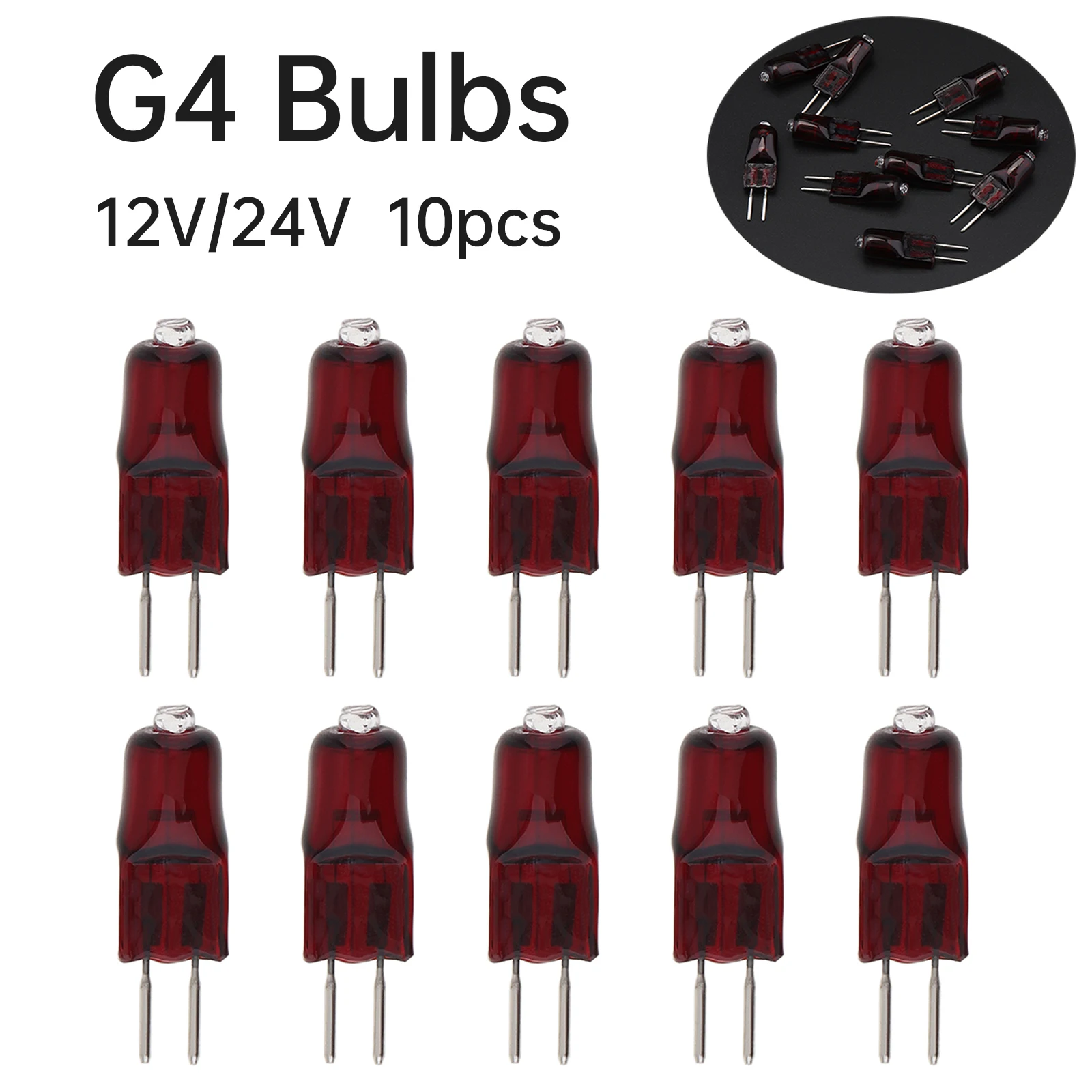 10pcs G4 Infrared Halogen Bulbs 12/24V 20/35W Heat Lamp Infrared Light Dimmable Bulbs IR Lamp Heating Drying Painting Quartz