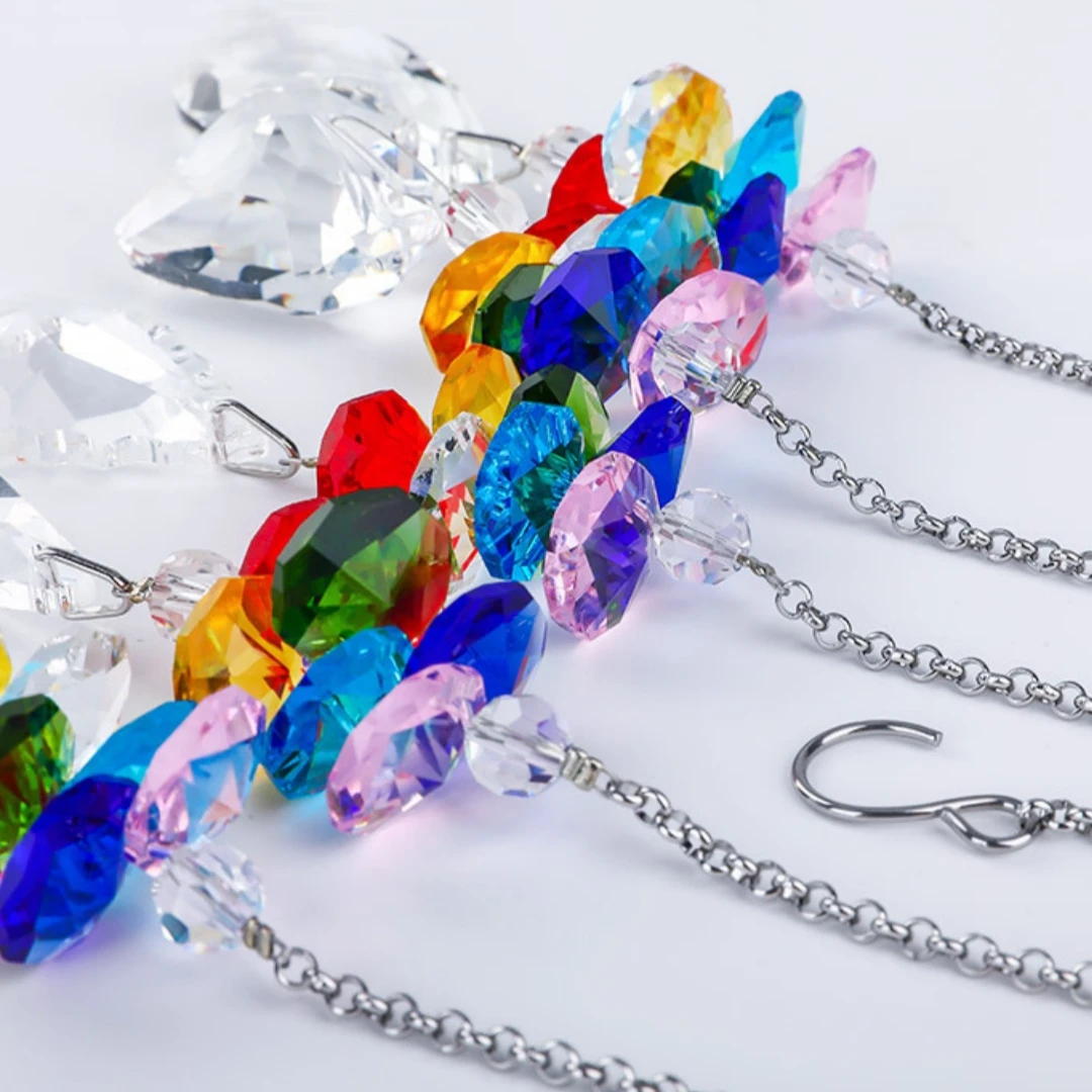 Hanging Crystal Suncatcher Rainbow Maker With Heart Prism Pendant Crystal Prism Ball And Chakra For Landscape Garden Decoration