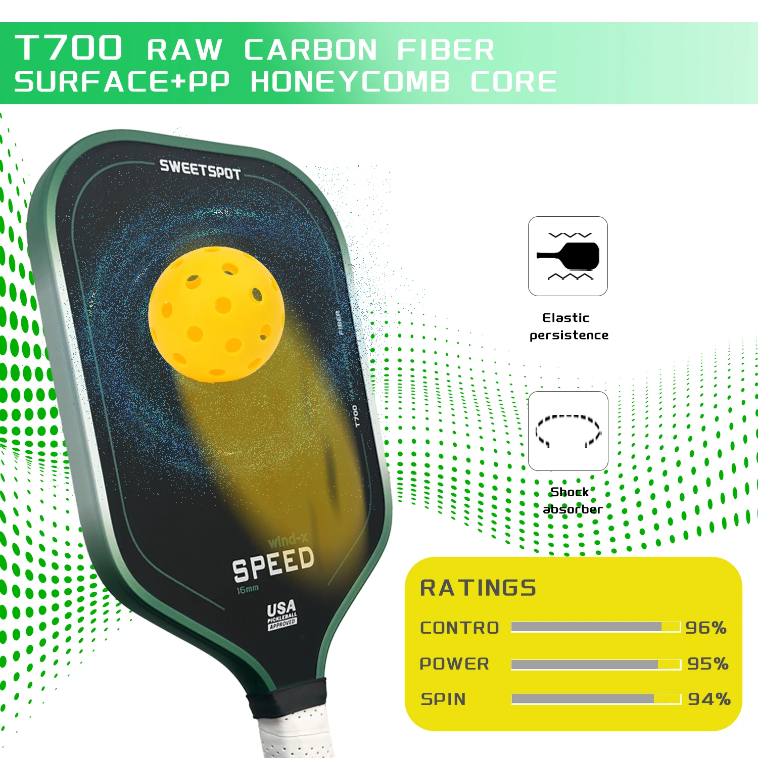 T700 Carbon Fiber Pickleball Paddle with PP Honeycomb Core Frosted Cloth Texture Four Layers Carbon Fiber