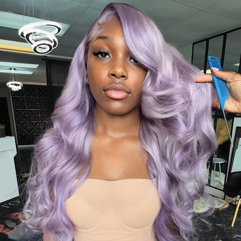 

Light Purple Human Hair Wig Body Wave 613 Lace Front Wig Pre Plucked Natural Hairline Transparent Lace 13X4 13X6 Frontal Wig