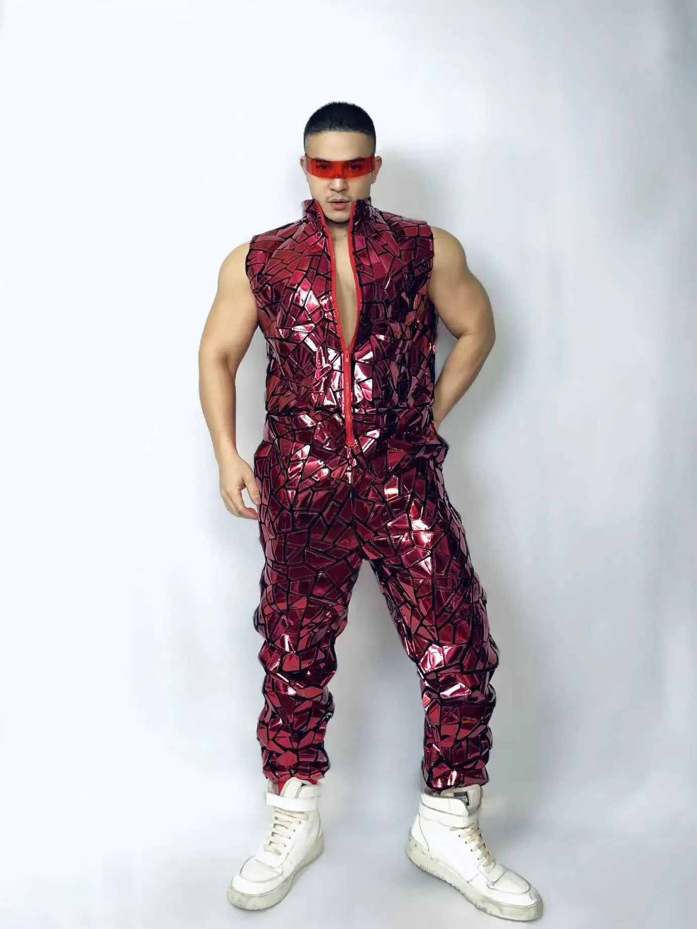 Pagliaccetti da uomo con paillettes a specchio laser, tuta hip-hop per club bar, spettacoli teatrali, costumi da ballo di strada, ballerini, outfit da squadra