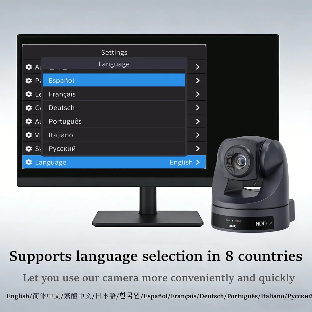 4K NDI Conference PTZ Camera AI Tracking LAN POE USB HDMI 20X Optical Zoom 8 Languages Church Stage Medicine TK Broadcast Living