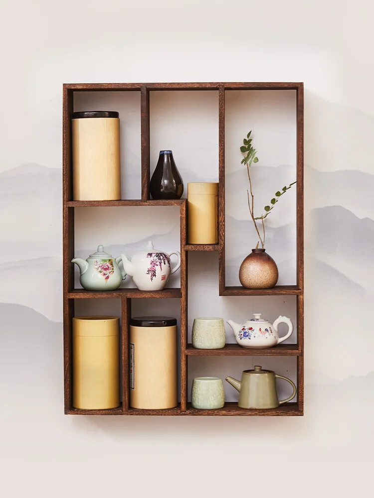 Solid Wood Floating Shelves Rustic Wall Mounted Tier Rectangle Shaped Display Shelf for Living Room Decoration Chinese Style