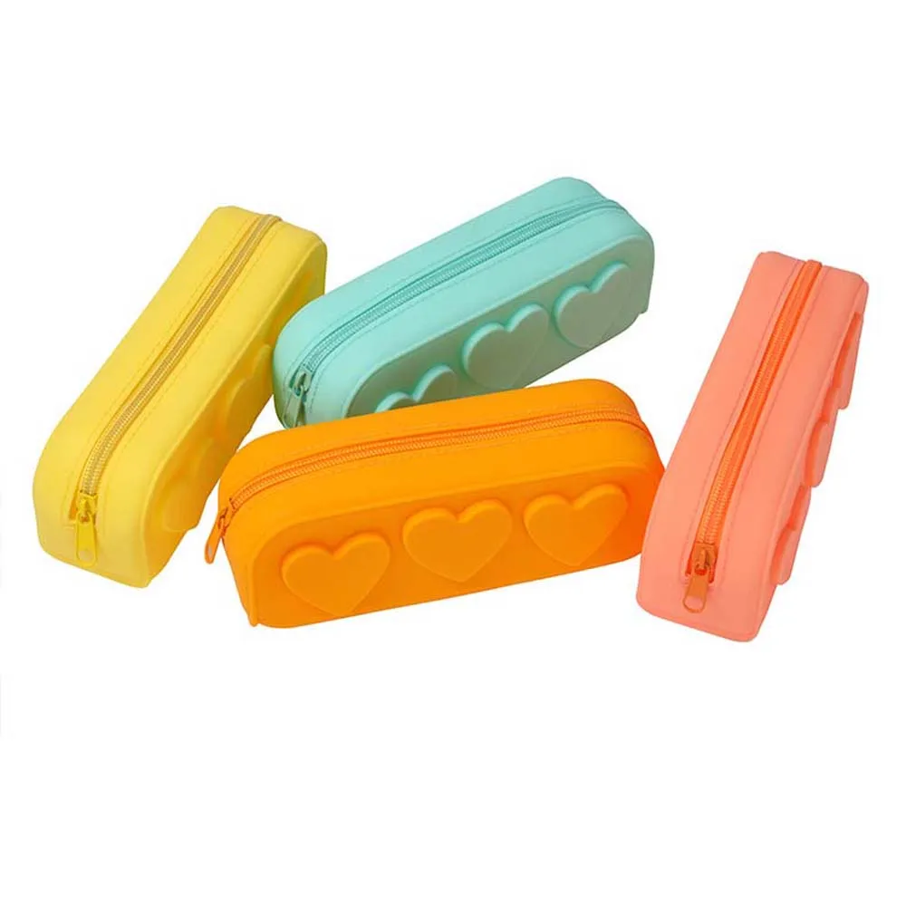 Waterproof Silicone Pencil Case Love Heart Large Capacity Soft Pencil Pouch Macaroon Color Silicone Makeup Storage Bag Office