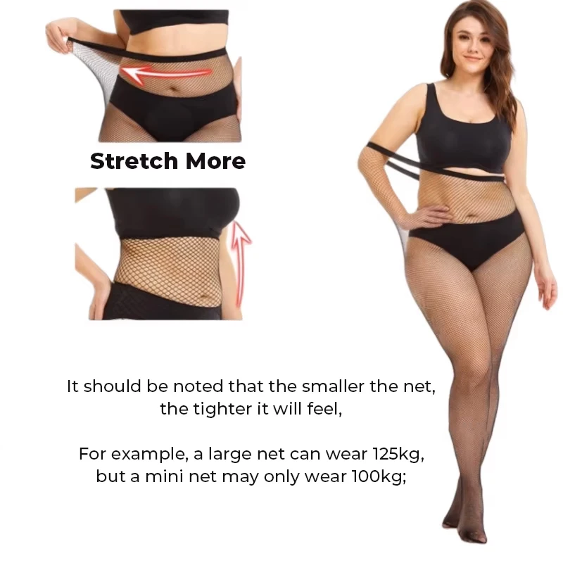 Women's plus Size Fishnet Pantyhose Sexy Black White Stretch Tights for Weight 90-125kg Height 160-180cm Stockings image 4