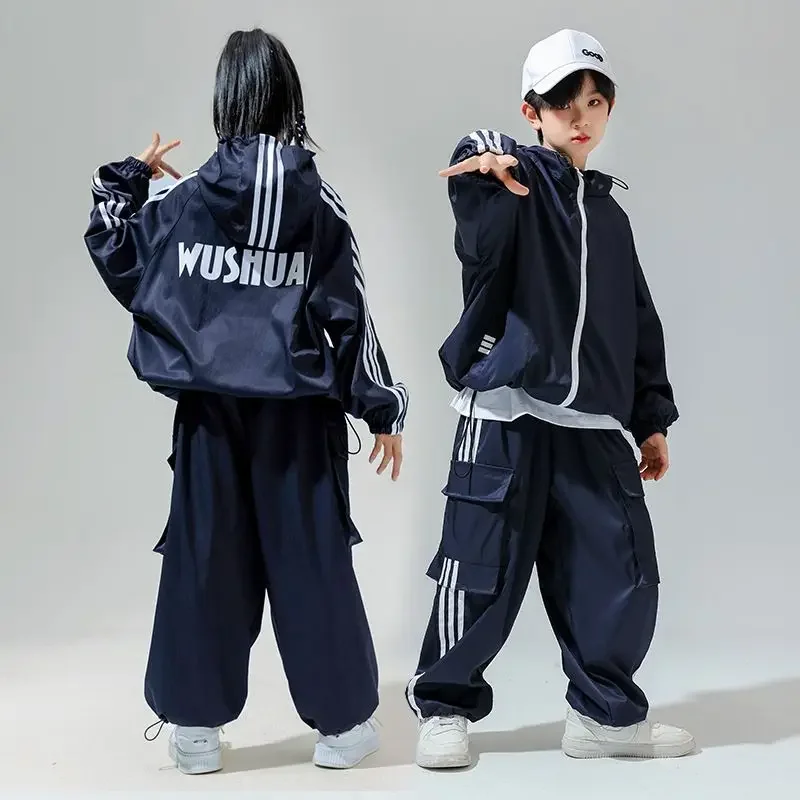 Traje de baile callejero para niñas, suéter azul, pantalones, ropa de baile de Jazz, traje de rendimiento de Hip Hop, ropa Rave, traje de Hip Hop