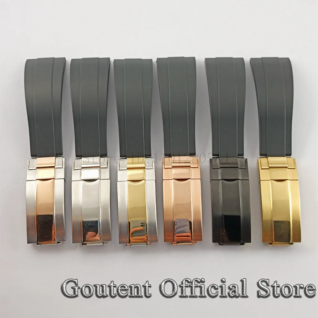 Goutent 20mm Hight Quality Rubber Watch Strap With Steel Silver Black Gold Plated Buckle Watch Band