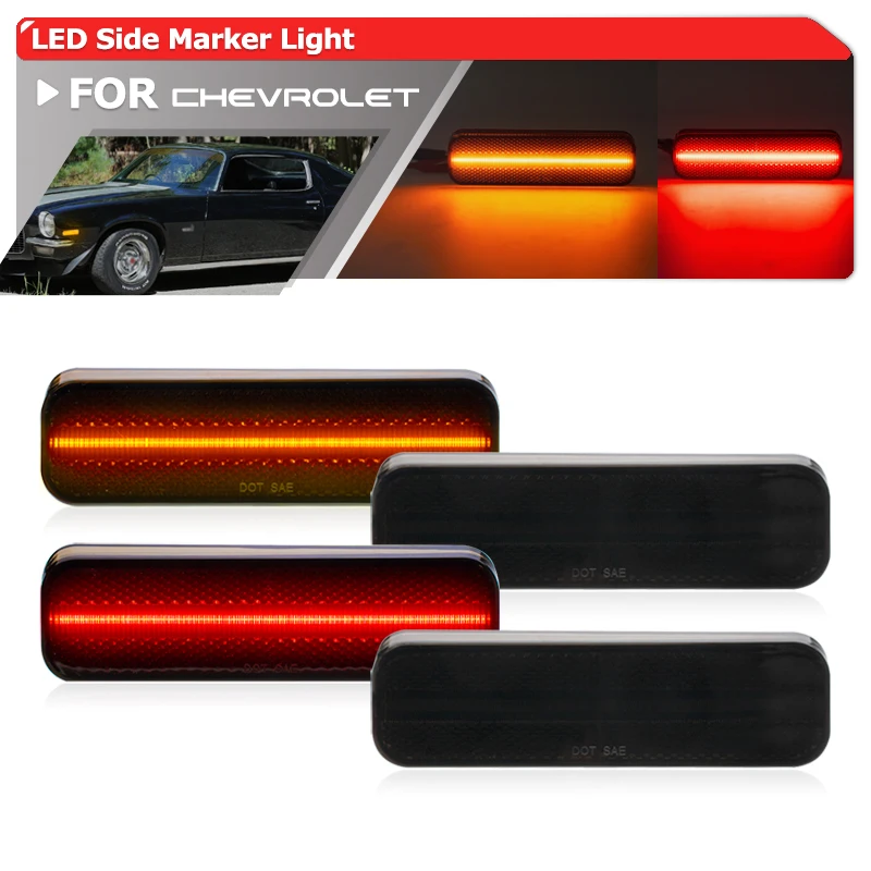 

Smoked Upgraded Fender Sidemarker Replacement For 1970-1973 Chevrolet Camaro LED F&R Amber Red Bumper Side Marker Reflector Lamp