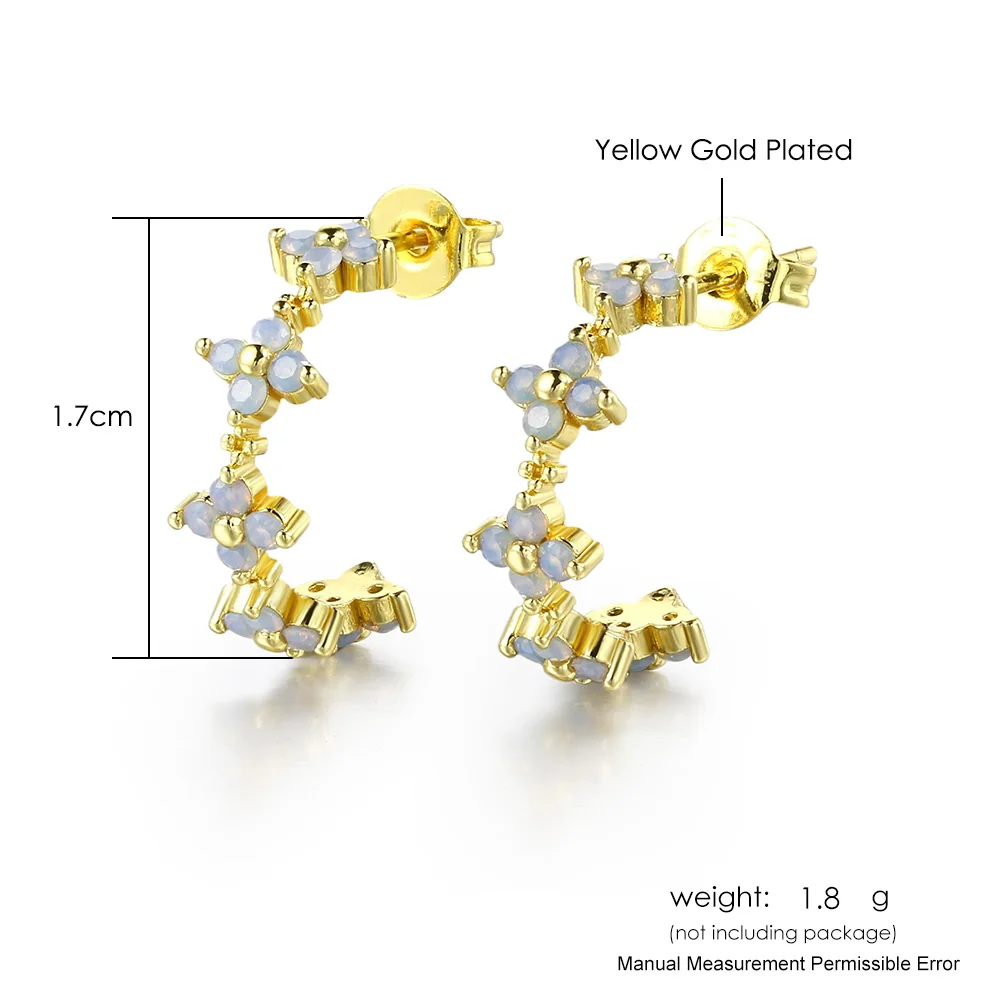 Opal Stone Clover Hoop Earrings For Women Aesthetic Ins Fashion C Shaped Gold Color Ear Rings Accessories Jewelry Gifts KAE077