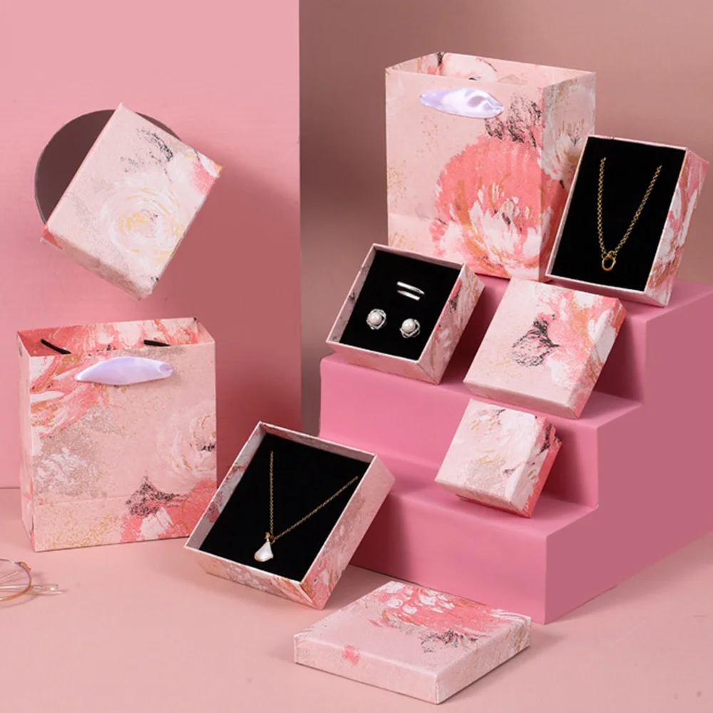 

High Quality Pink Paper Necklace Pendant Earring Box Small Jewelry Storage Display Gift Packaging Custom Cardboard Box