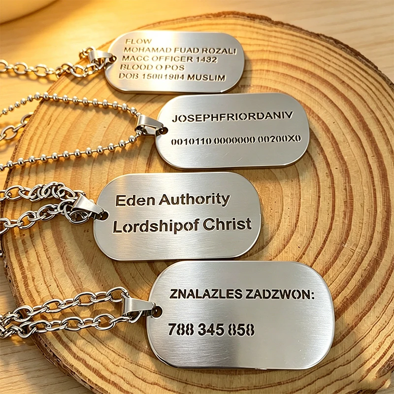 Hollow Cutting Customized Text Pendant Necklace Army Tag Personalized Name ID Stainless Steel Necklace Man Father Jewelry Gift