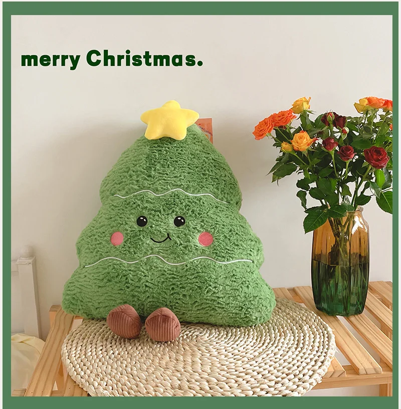 50x45x8cm Green Christmas Tree Plush Pillow Stuffed Soft Plant Smiling Face Holiday Party Home Decor Plushie Peluche Kids Gift