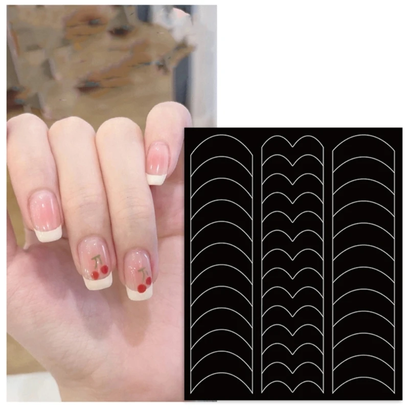 Q1QD French Manicure Guide Naklejka Tipsy Prowadnice Naklejki Samoprzylepne Manicure Szablon Naklejki na Wzory Paznokci