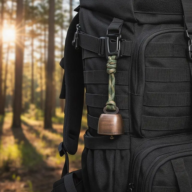 Outdoor-Metall-Bärenklingeln mit Paracord-Lanyard und Metallhaken zum Wandern, Camping und zum Abschrecken von Tieren – Detail 10