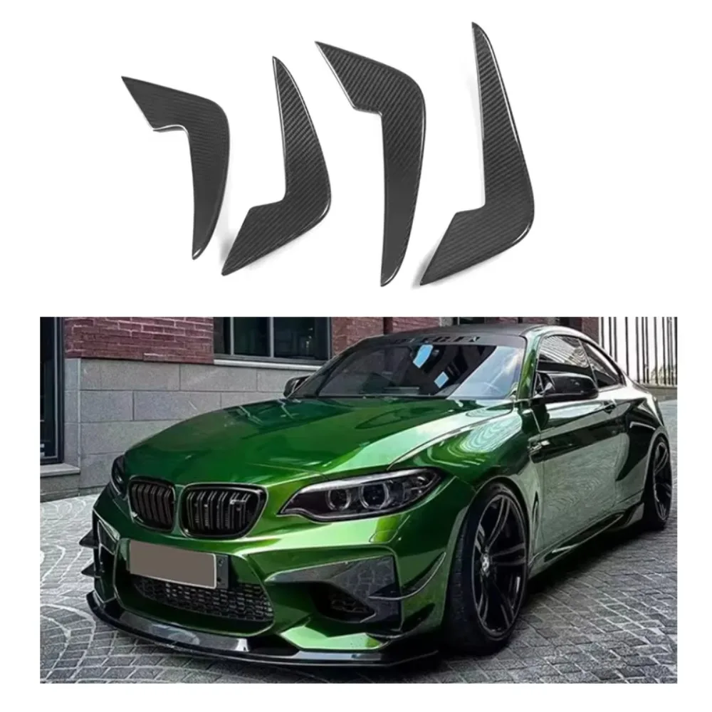 4pcs Real Dry Carbon Fiber Auto Parts Front Bumper Trims Canards for BMW F87 M2 M2c 2014-2022 AC Style