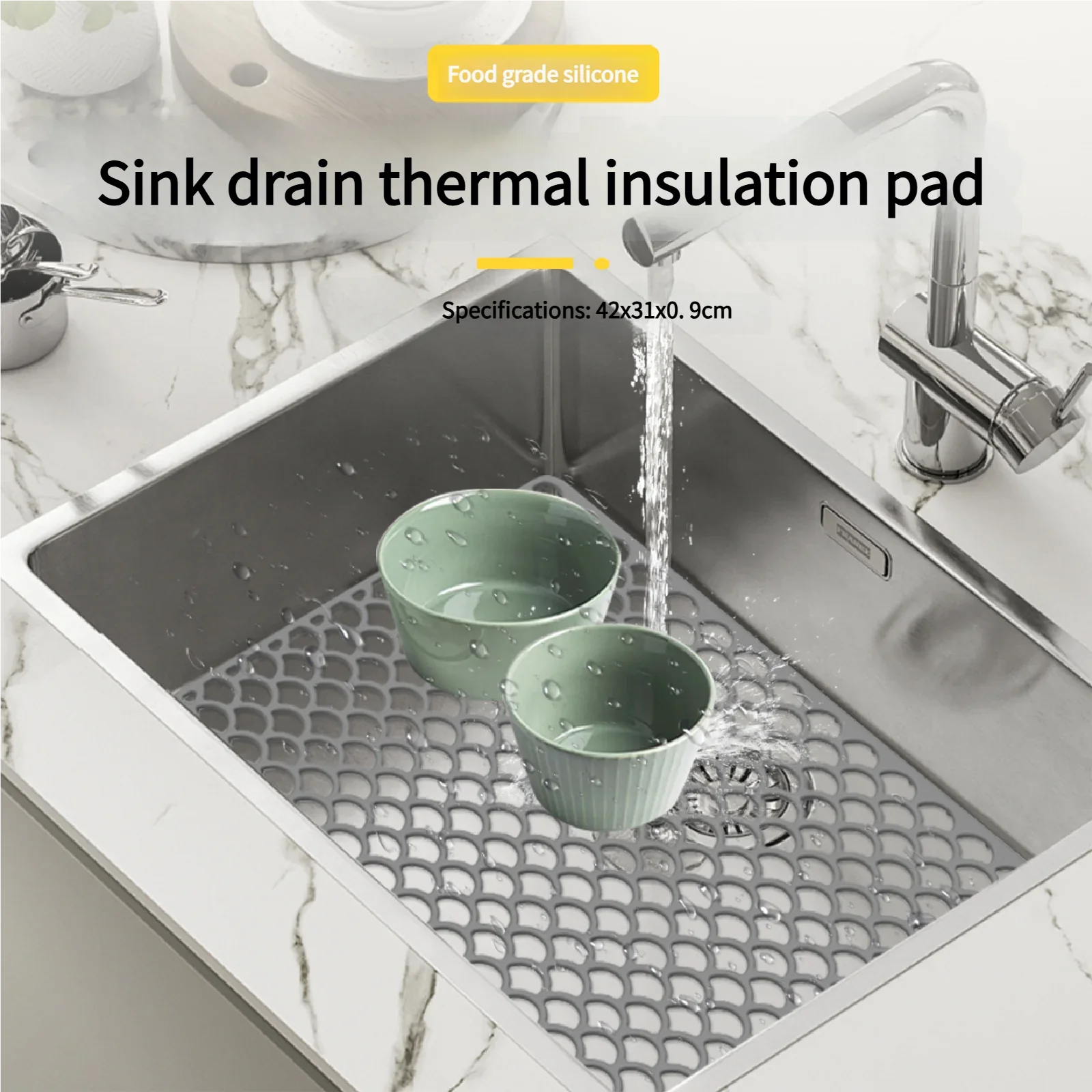 Silicone Sink Mat, Hollow-Out Drain Pad for Kitchen Bathroom RV Sink, Non-Slip Scratch-Resistant Multipurpose Sink Protector