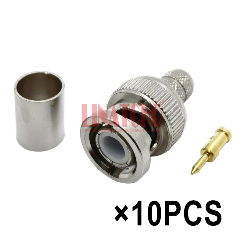 10PCS RF Coax 50ohm LMR300 5D-FB SYV-50-5 Cable Brass Crimp BNC Male Connector Plug