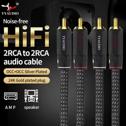 a Pair Hifi Rca Audio Cable OCC+OCC Silver Plated 2RCA Male to Male Audio interconnct Cable 24K Gold Plated RCA Plug For CD