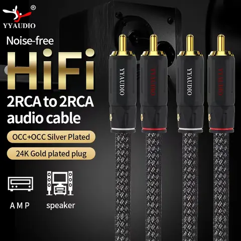 a Pair Hifi Rca Audio Cable OCC+OCC Silver Plated 2RCA Male to Male Audio interconnct Cable 24K Gold Plated RCA Plug For CD