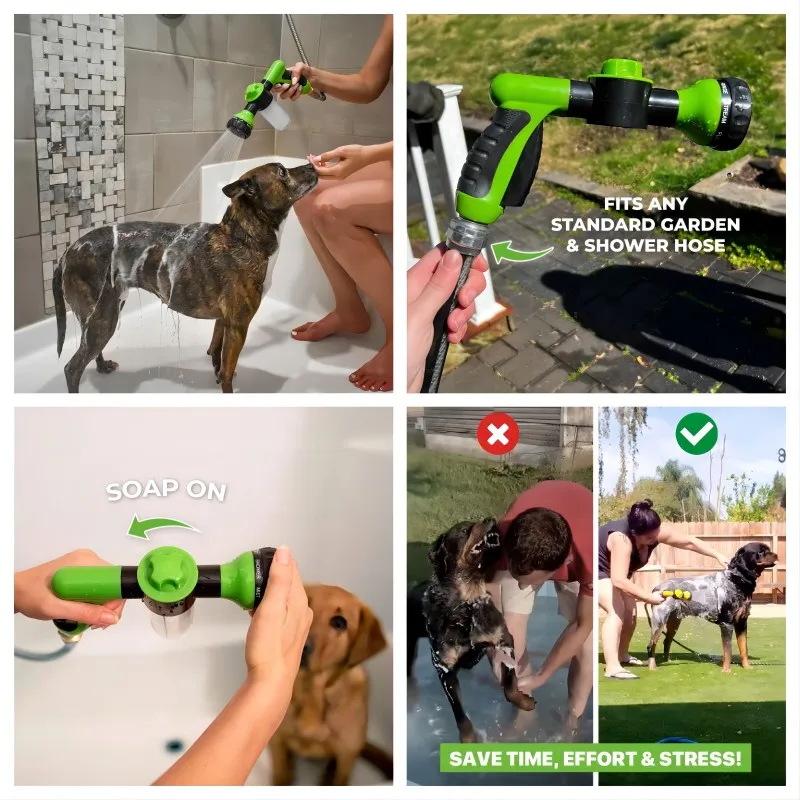 Pet Dog Showering Sprayer 8 In 1 Nozzle Foam Gun Pet Wash Cleaning Foam Soap spray gun Car Washing High-pressure Water Gun