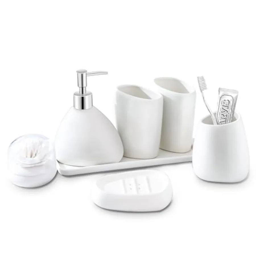

Ceramic Baroom cessory Set 7 Pieces Countertop cessories lude So Dispenser Toobh Holder 2 Tumbler Cup So Dish Plac Vani Tray Qt
