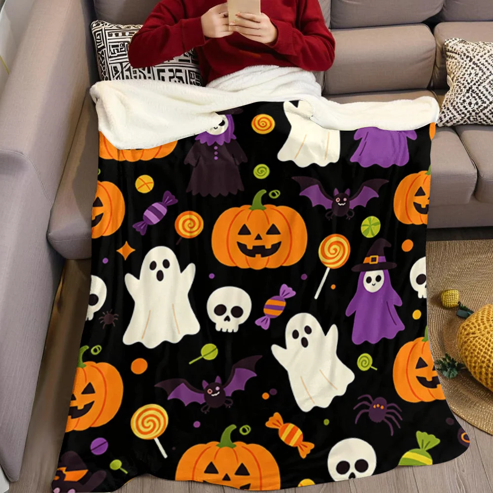 Cute Halloween Ghosts Flannel Blanket Warm Soft Halloween Christmas All-Season Couch Decorative Cozy Warm Gift