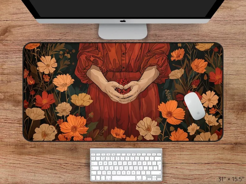 

Floral Garden Game Player Desk Mat, Non-slip and Waterproof Mouse Pad, Cute Desktop Protective Mat, Perfect Gift for Friends.