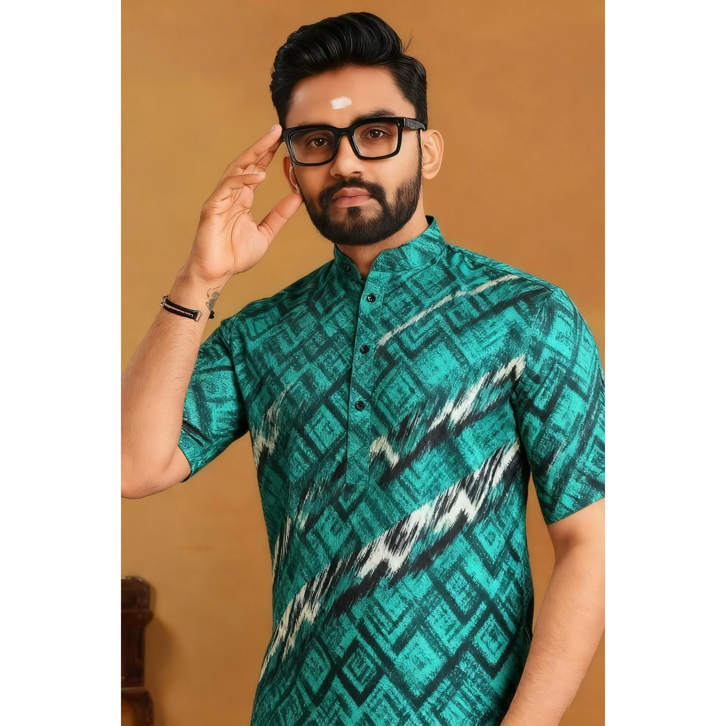 الرجال المسلمات الإسلامية العربية عباية قميص العرقية طباعة 2026 الوقوف طوق الشباب معطف فاخر موضة عادية ملابس بأكمام قصيرة