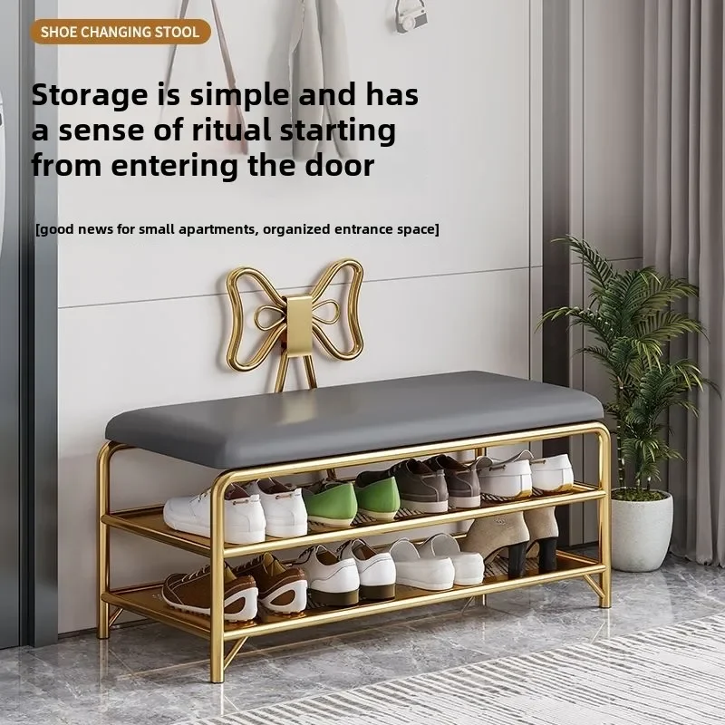 

Light luxury home shoe change stool Door stool Multi-layer shoe cabinet Household simple soft bag stool Home wear shoe stool.