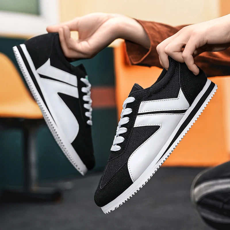 Men Sneakers Casual Fashion Easy Matching Mixed Colors Leather Mesh Breathable Height Increased Flat Platform Running Shoes