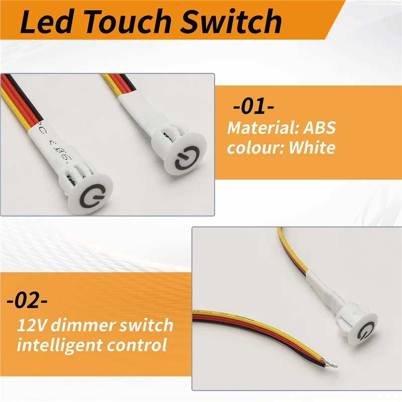 Ab51 2 peças interruptor dimmer de toque dc3.7v 5v 12v sensor de dimmer stepless para luz led, rv, armário, guarda-roupa e tira