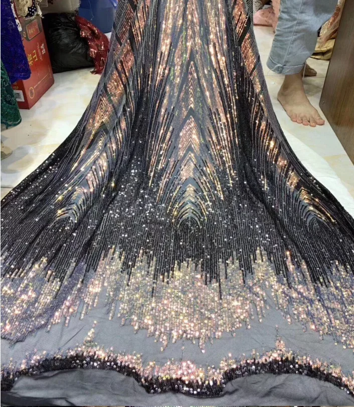 African Lace Fabric 2024 High Quality Sequined Lace Tulle Lace Fabric Evening Dress French Lace Fabric HS3438