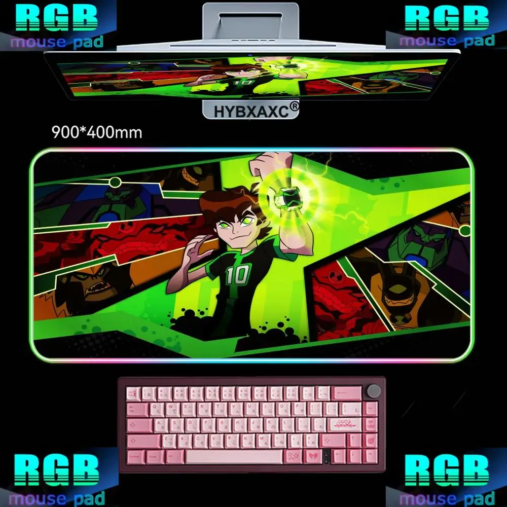 

RGB LED HD Cartoon B-Ben 10 Mouse Pad Non-slip Desk Mat PC Laptop Accessories Rubber Office Keyboard Large Gamers Decoracion