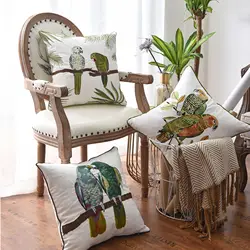 Pillow Cover Parrot Embroidered Pillowcase Sofa Cushion Cover Home Textile Decoration Cotton and Linen 45x45