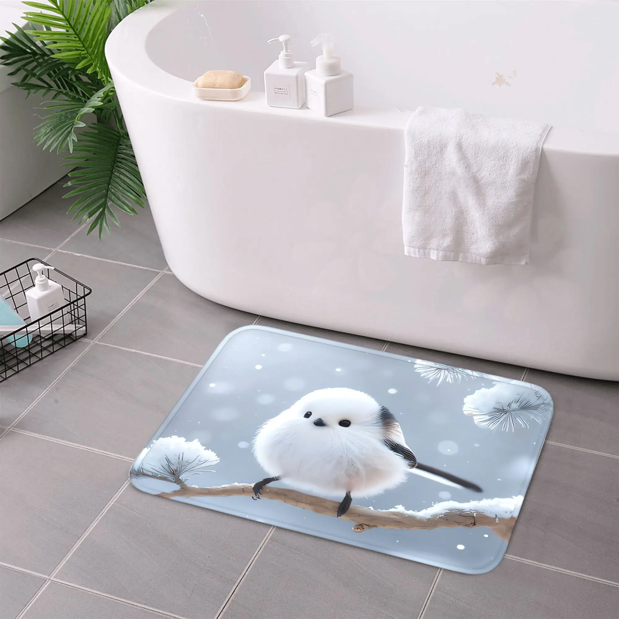 Adorable Shimaenaga Bird Motif Area Rug, Soft Non-Slip Indoor Outdoor Floor Mat for Living Room and Home Decor