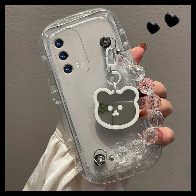 INS Cute Cartoon Bear Wrist Chain Case For Samsung S24 S23U S22U S21 A72 A12 A34 A13 A21S A11 A52 Slicone Hand Strap Back Cover