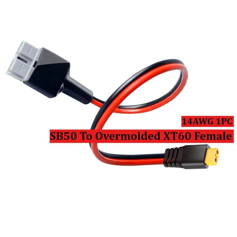 Heavy-Duty 12AWG SB50 To Overmolded XT60 Female Quick Disconnect Power Connector Wire for Solar Battery Energy Storage System